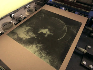 dreadzones dreadtimes album cover art being hand silkscreen printed at glass siren studio