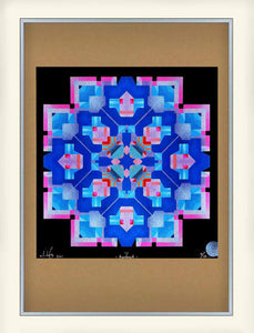 geometric theme abstract art print - black - blue - pink - silver