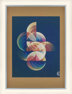 bauhaus style geometric abstract art print - blue - cream